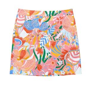 Talbots Women's Size 8 A-Line Skirt Tropical Floral Print Pink Blue Green